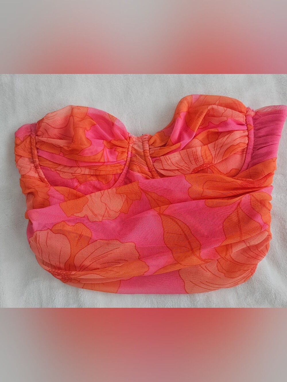 Zara Pink & Orange Floral Strapless Crop Top.  Size S.  Like New.